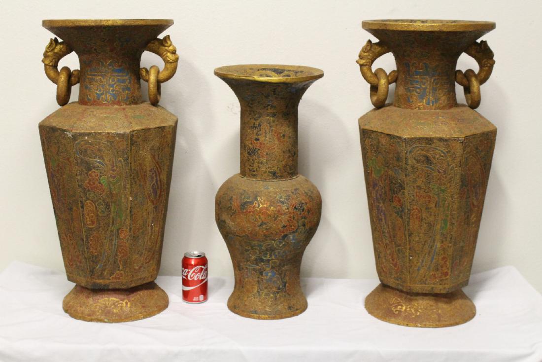 3 pieces large painted stone carved vases (1 of 10)