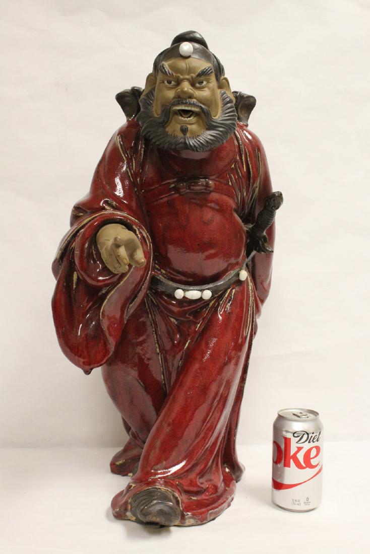 Chinese pottery sculpture depicting Daoism deity: Chinese pottery sculpture depicting Daoism deity, 23.4"H
