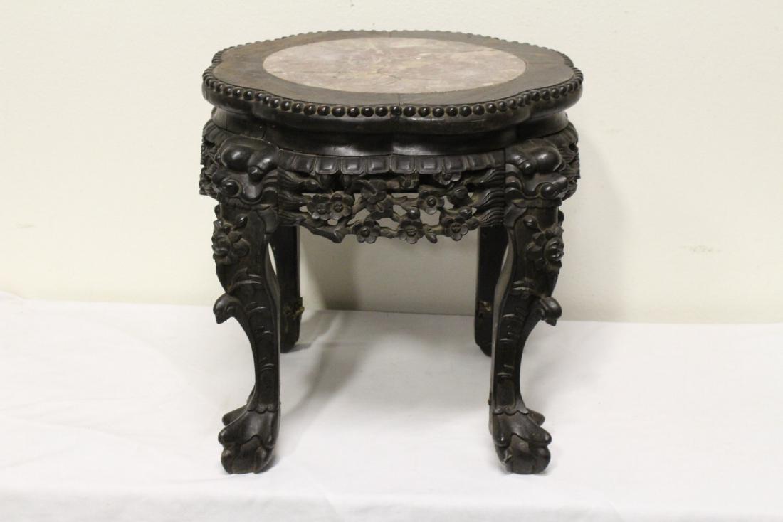 Chinese marble top rosewood pedestal table (1 of 10)