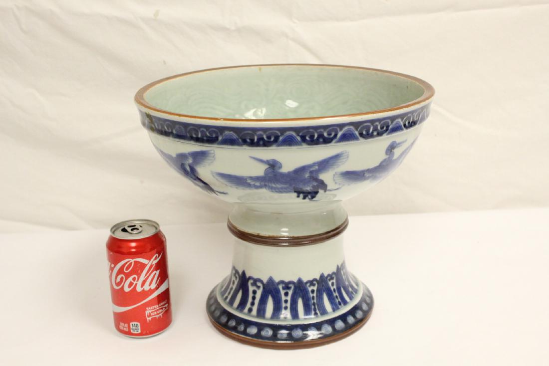 A large Chinese blue and white stem bowl (1 of 10)