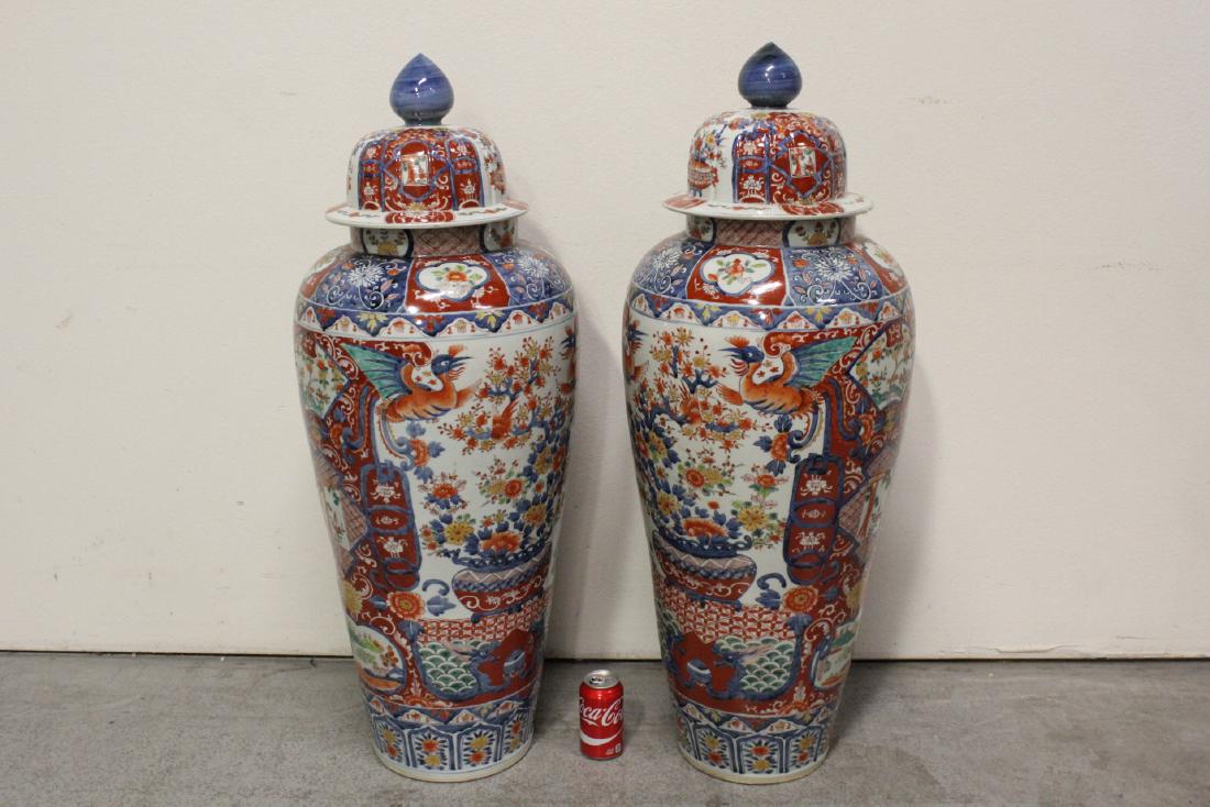Pair massive Imari style covered urns (1 of 10)