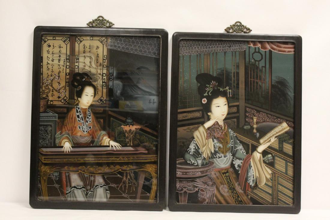 Pr Chinese vintage reverse painting on glass (1 of 10)