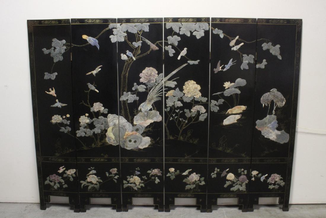 Chinese coromandel screen w/ stone overlay (1 of 10)