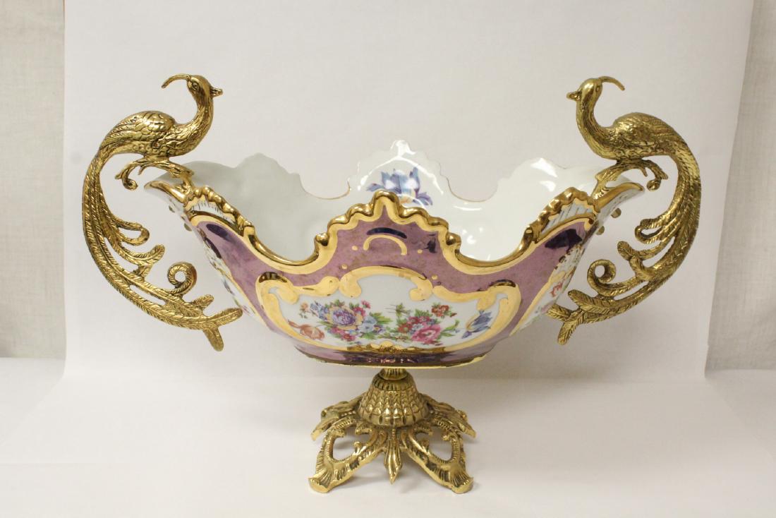 Porcelain center piece with bronze ormolu: Porcelain center piece with bronze ormolu, 13"Hx19.5"x11.5"