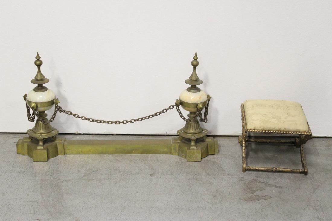 Bronze and onyx fireplace fender and a bronze stool (1 of 10)