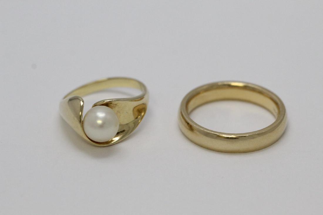 14K band ring, and 14K cultured pearl ring (1 of 10)