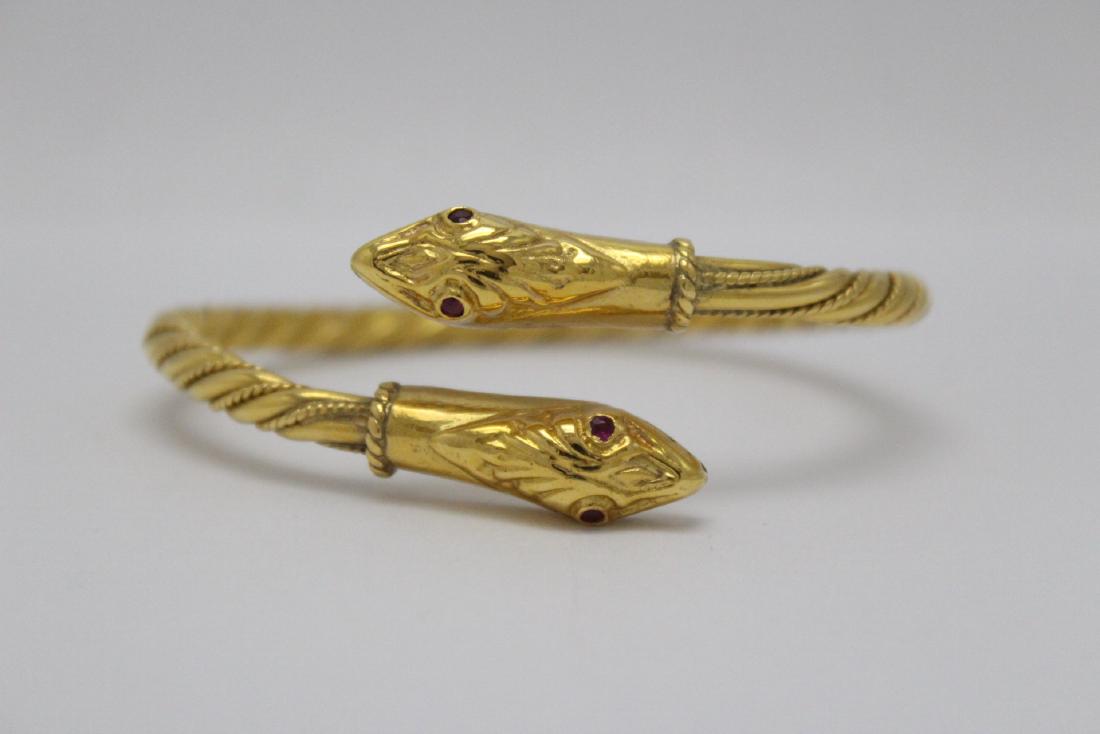 22K Y/G bangle bracelet with ruby eyes (1 of 9)