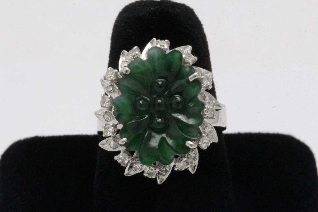Chinese 14K W/G jdeite diamond ring (1 of 10)