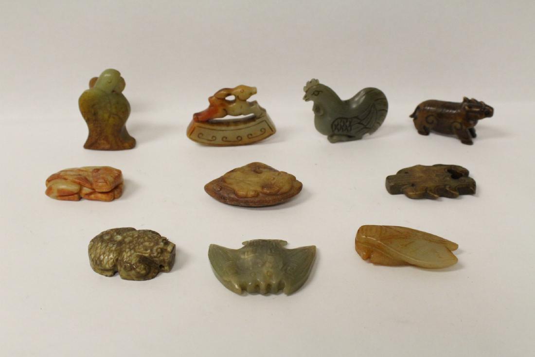 Group of 10 jade like stone carved ornaments (1 of 10)
