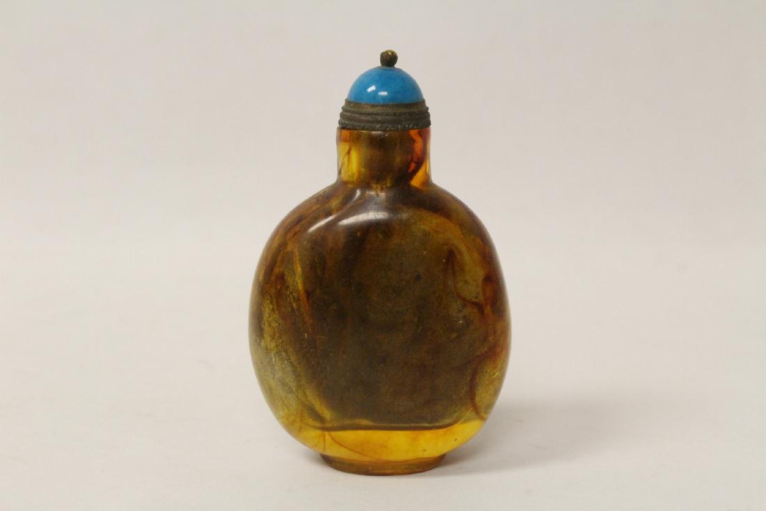 A well hollowed amber like stone carved snuff bottle (1 of 9)