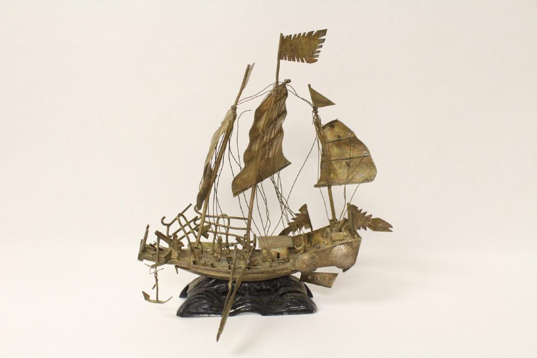 Chinese vintage silver like ship: Chinese vintage silver like ship (losses), 7"H