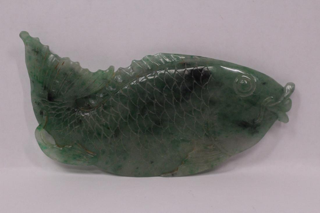 A large Chinese vintage jadeite carved jumping fish (1 of 10)