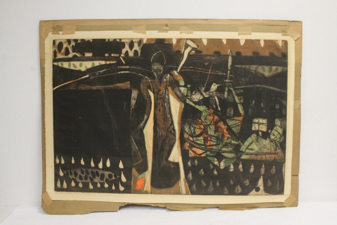 Color intaglio by Harry Brorby: Color intaglio "the crucifixion" by American artist Harry Brorby (1927 -), 23.5"x35.75"