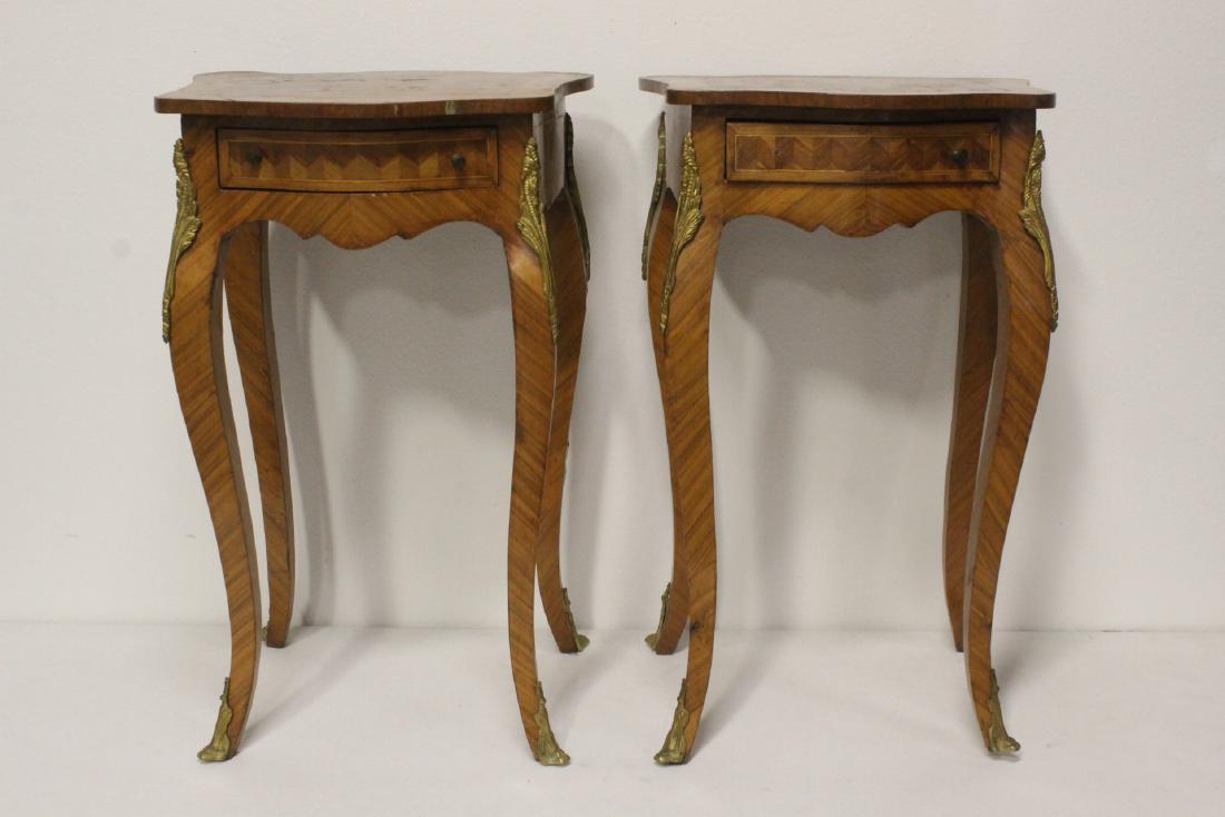 Pr French vintage marquetry inlaid tables (1 of 10)