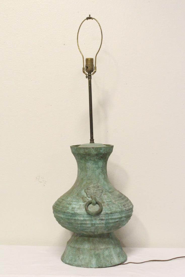 very heavy Chinese bronze jar, made as lamp (1 of 10)