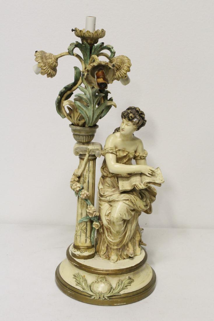 Antique European painted metal table lamp (1 of 9)