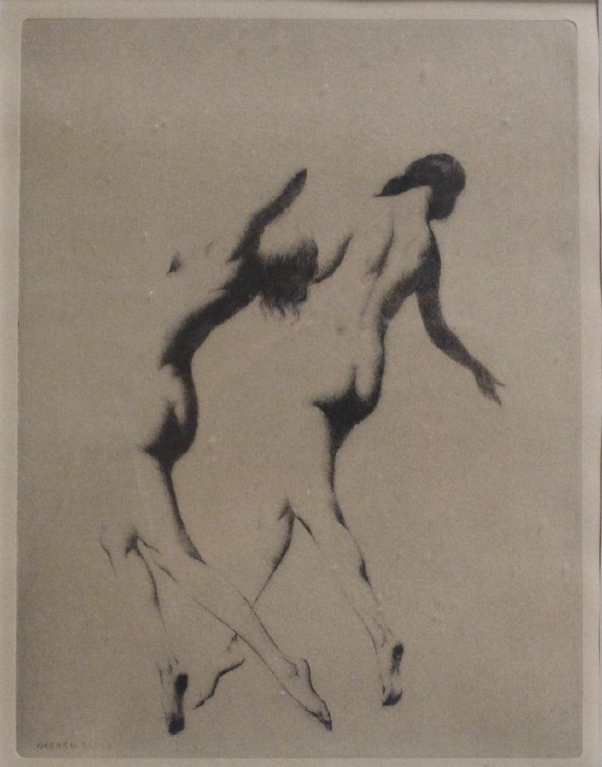 Framed original dry point by Warren Davis: Framed original dry point "nude dancers" by Warren Davis (1865 - 1928), signed lower right, 7.8"x6"