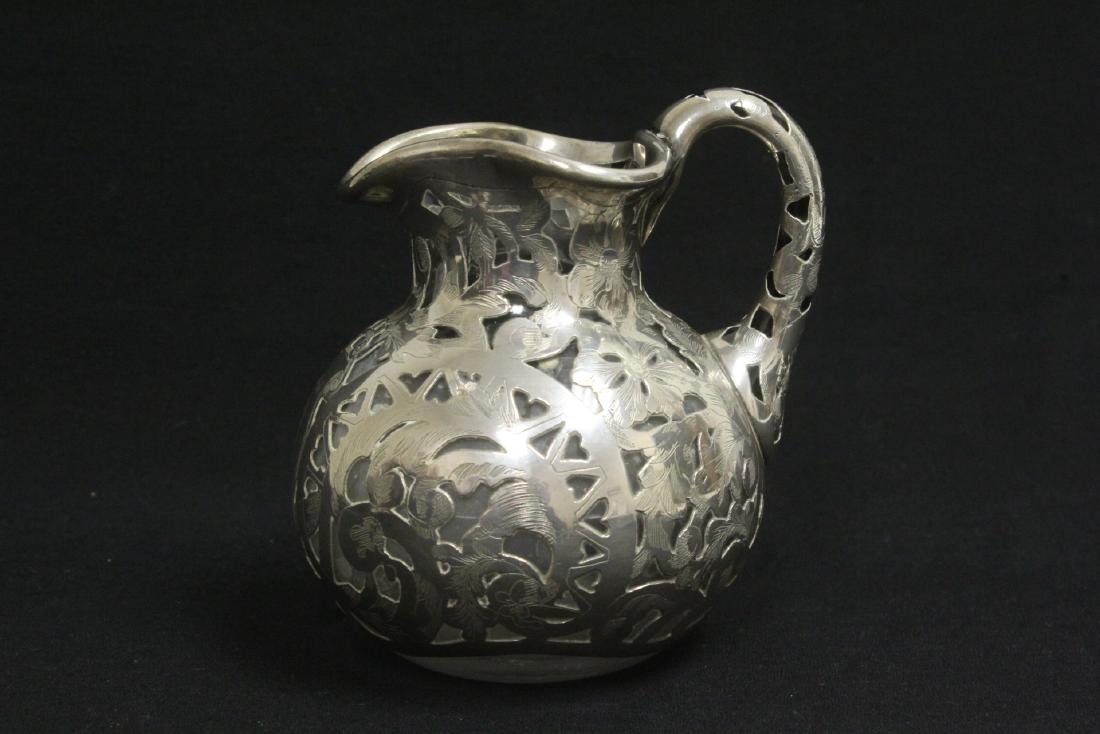 Victorian glass pitcher w/ sterling overlay, dated 1891 (1 of 10)