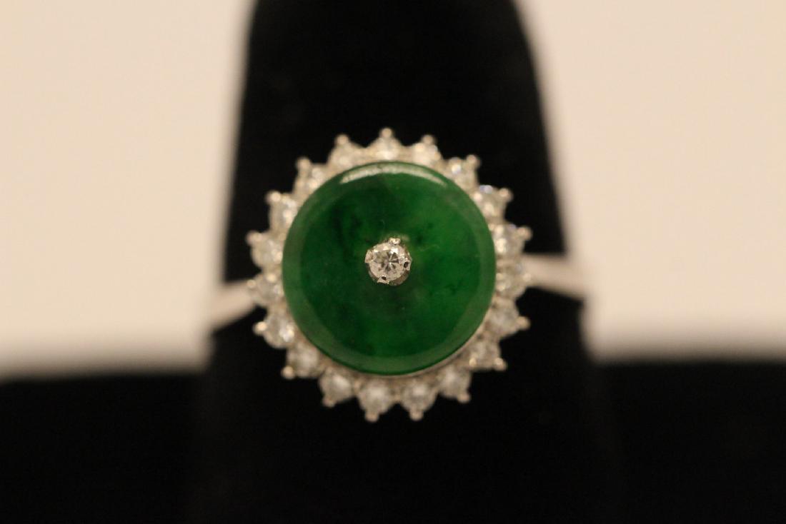 A beautiful 18K W/G jadeite diamond ring (1 of 10)