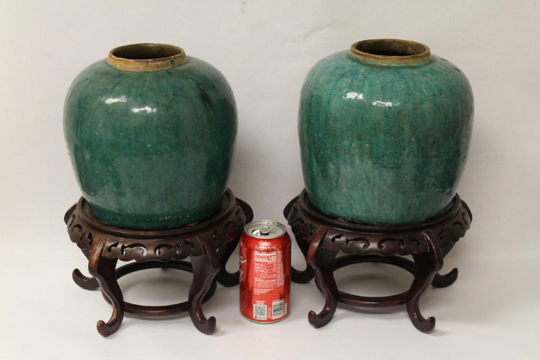 Pair possible Chinese Ming jar w/ rosewood stand (1 of 10)