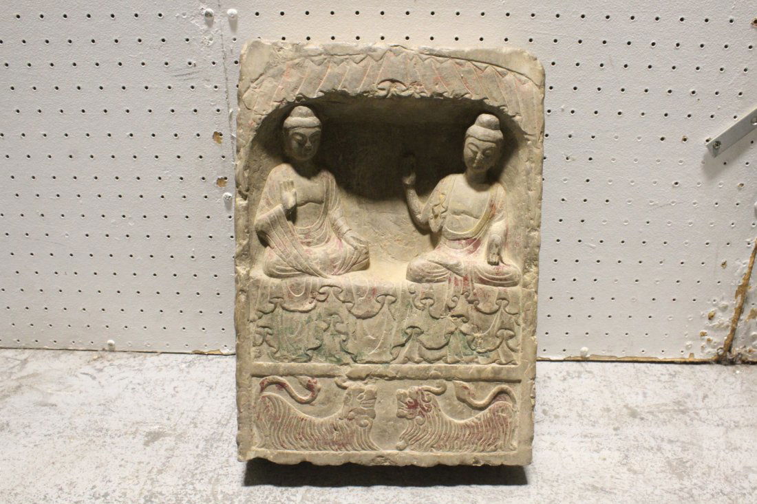 Chinese stone plaque with Buddha motif in relief (1 of 10)