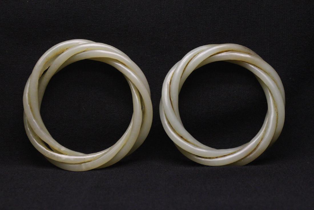 Pair Chinese celadon jade bangle bracelets (1 of 9)