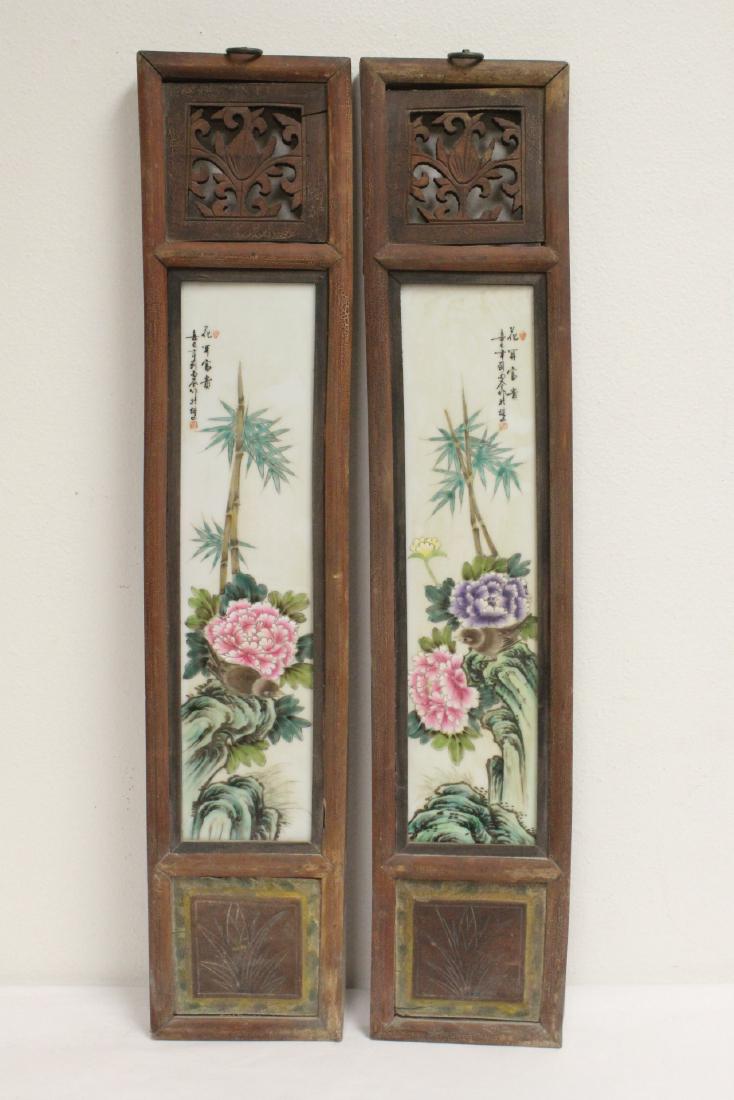 Pr Chinese framed famille rose porcelain plaques (1 of 10)