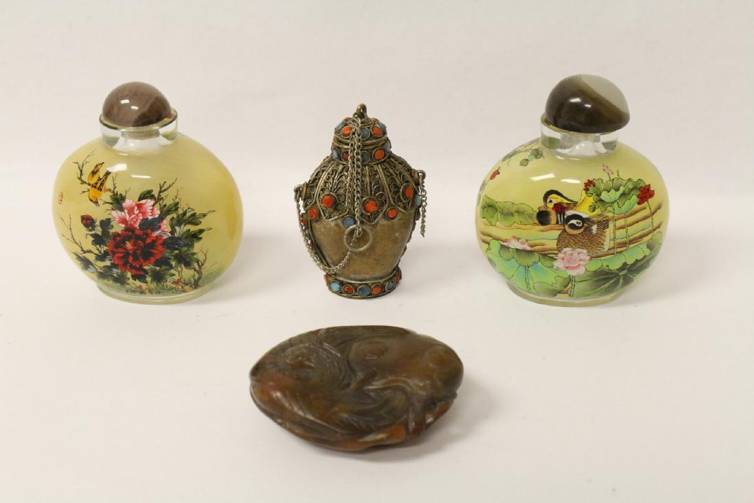 3 snuff bottles and a soap stone carved ornament (1 of 10)