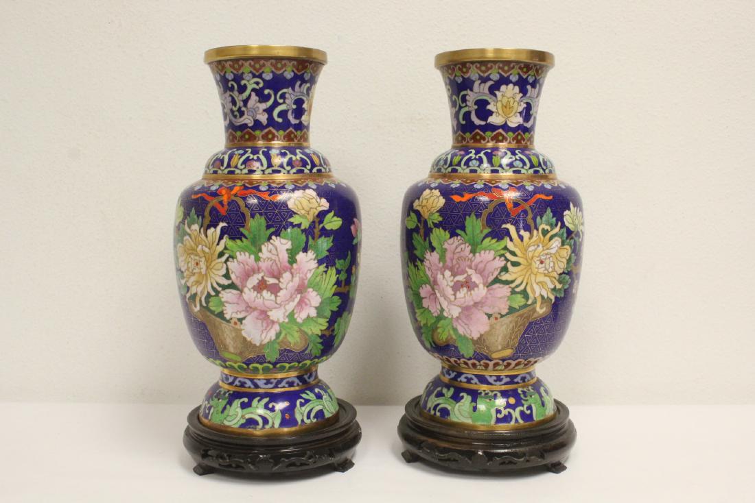 Pair cloisonne vases with stand (1 of 10)