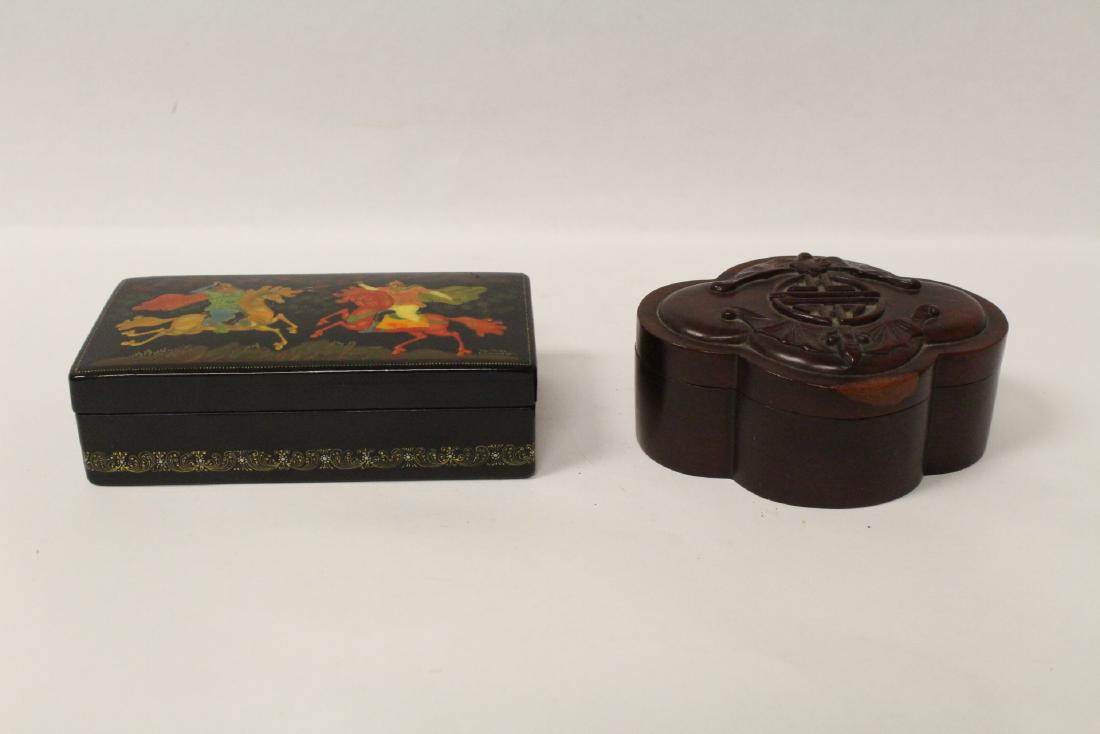 A Russian hand painted box & a Chinese rosewood box (1 of 10)