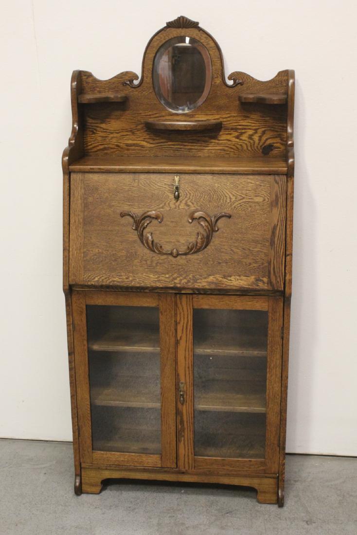 Victorian tiger oak desk with beveled mirror (1 of 9)