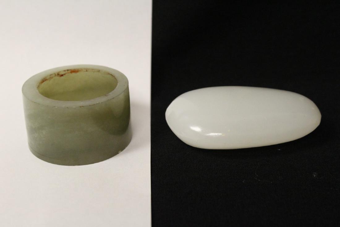 A pebble stone and a large celadon jade bangle ring (1 of 10)