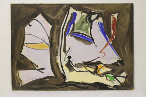 Oil on canvas "abstract" by Leon Wall, dated 1958: Oil on canvas "abstract" by New York artist Leon Wall (1916-1980), dated 1958, 40"x56"