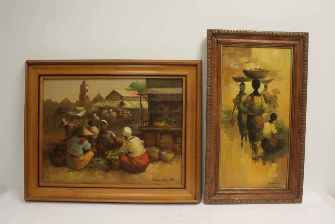 2 South Asian oil on canvas paintings (1 of 10)