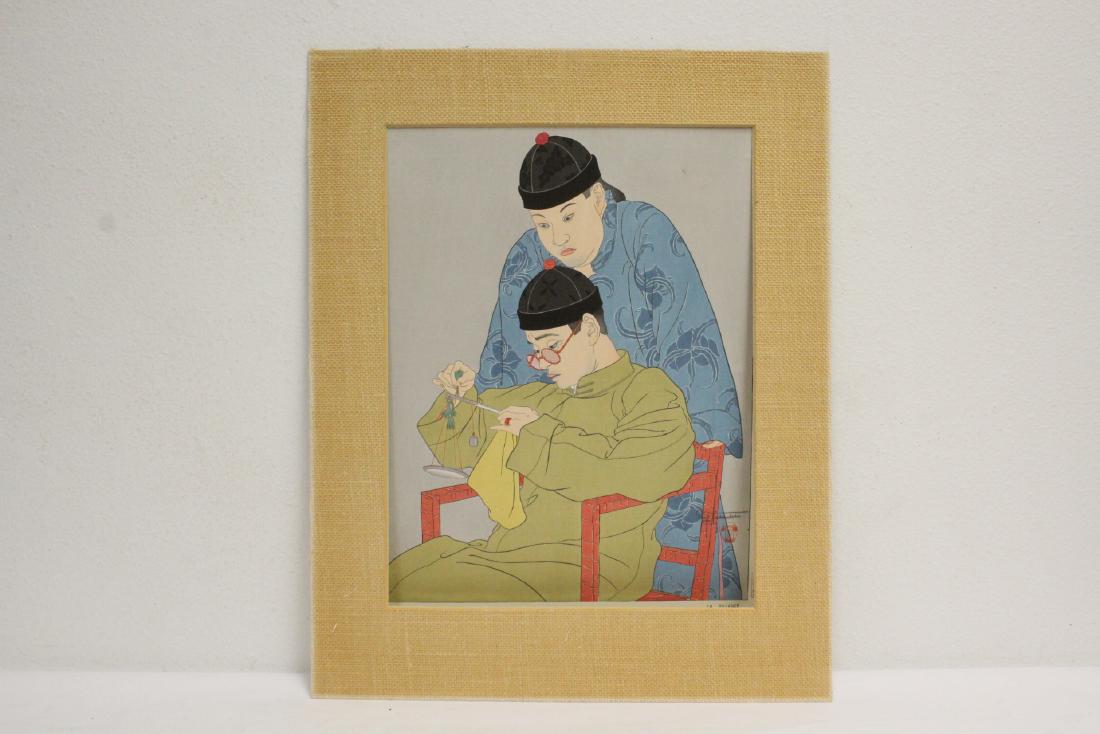 Japanese woodblock print by Paul Jacoulet: Japanese woodblock print by Paul Jacoulet, 15"x11.5"