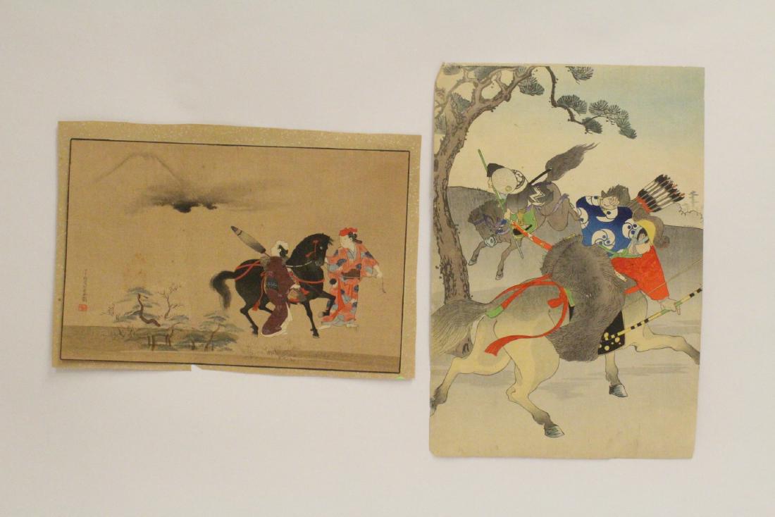 2 antique Japanese antique woodblock prints: 2 antique Japanese antique woodblock prints, 7.7"x11.8", 13.75"x9.25"