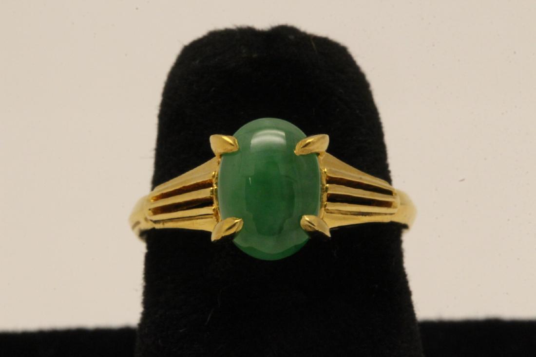 Chinese early 20th c. 10K rose gold jadeite ring (1 of 9)