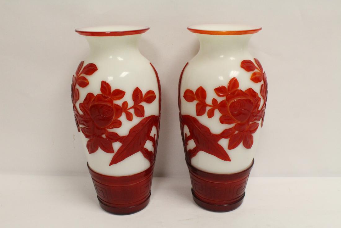 Pair red overlay Peking glass vases (1 of 10)