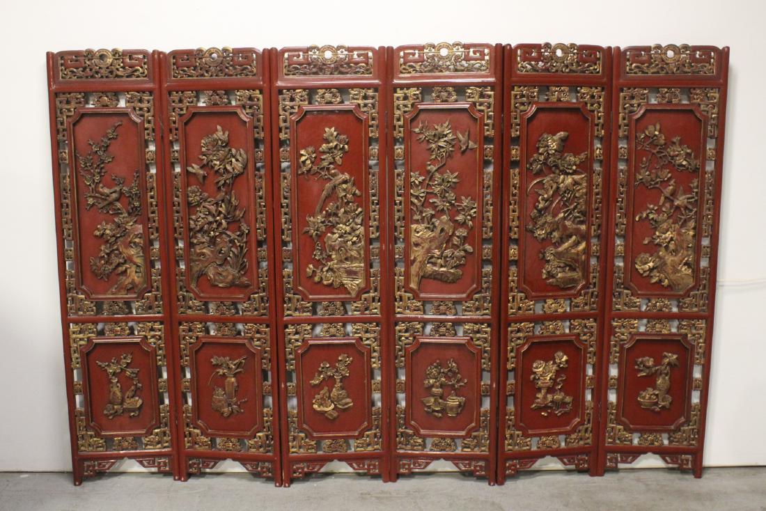 Chinese antique 6-panel painted lacquer room divider (1 of 10)