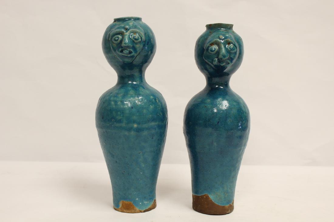 Pair unusual Chinese blue glazed vases (1 of 10)