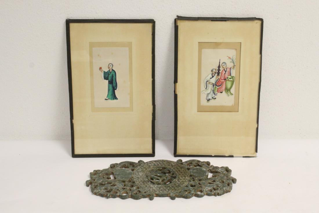 2 Chinese small paintings & Chinese jade plaque (1 of 10)