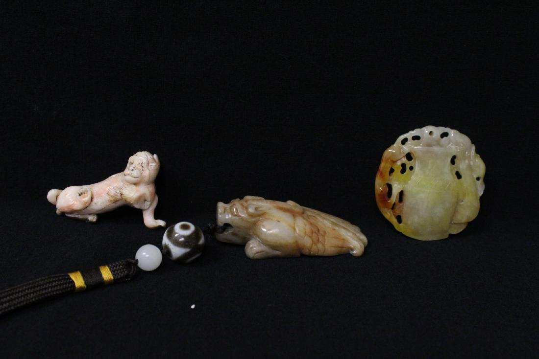 Chinese coral carving & 2 jade carved ornaments (1 of 10)