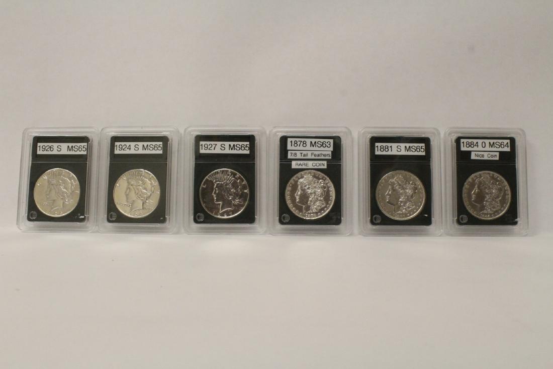 3 Morgan silver dollars & 3 rare date peace dollars (1 of 13)