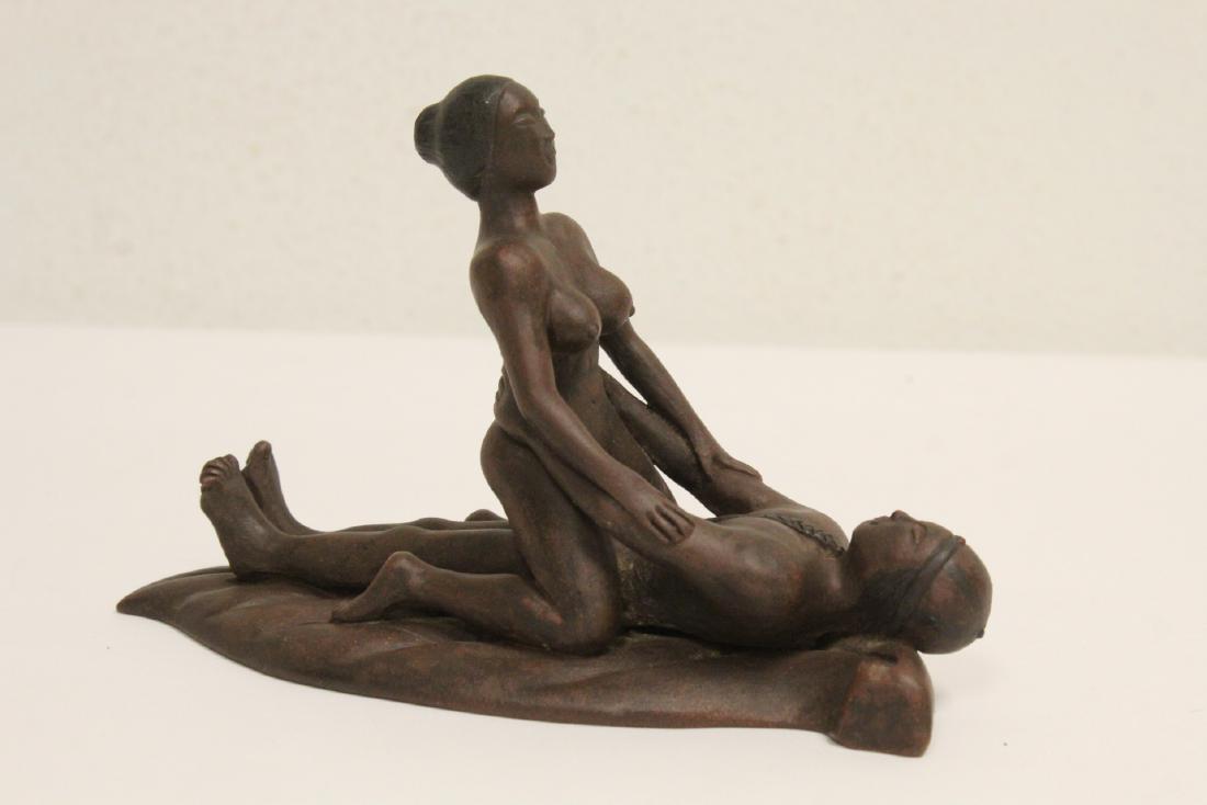 Yixing clay sculpture depicting erotic motif: Yixing clay sculpture depicting erotic motif, 4.25"H