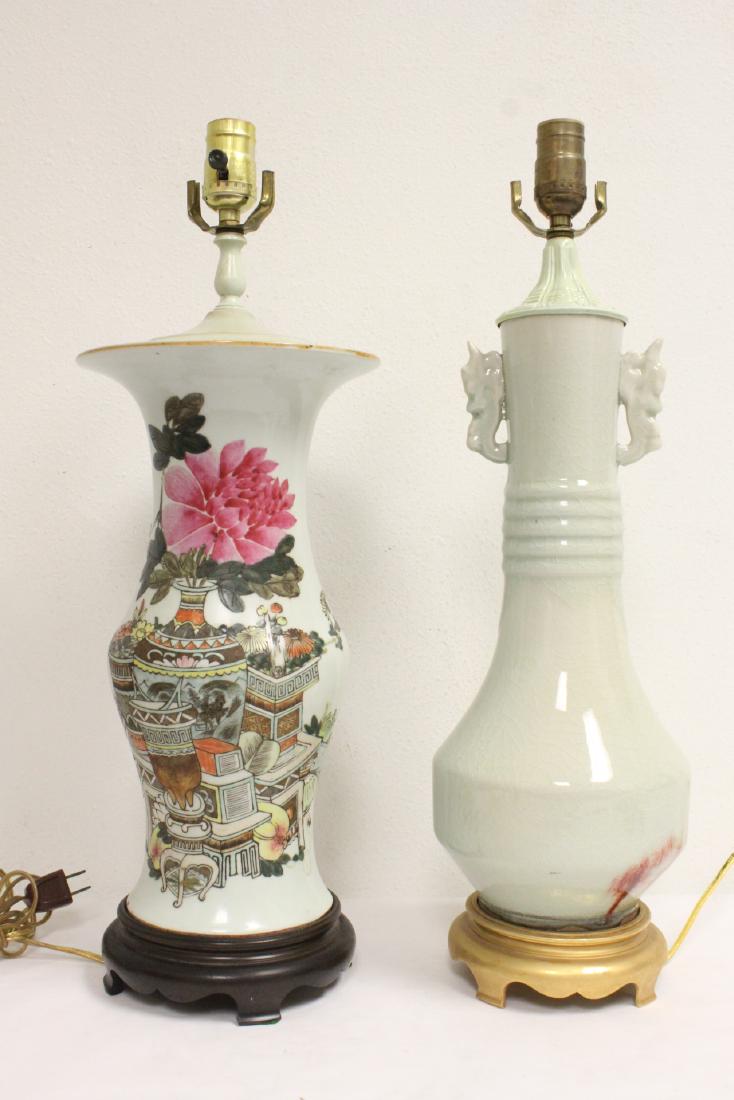 2 Chinese porcelain vases, made as lamp (1 of 10)