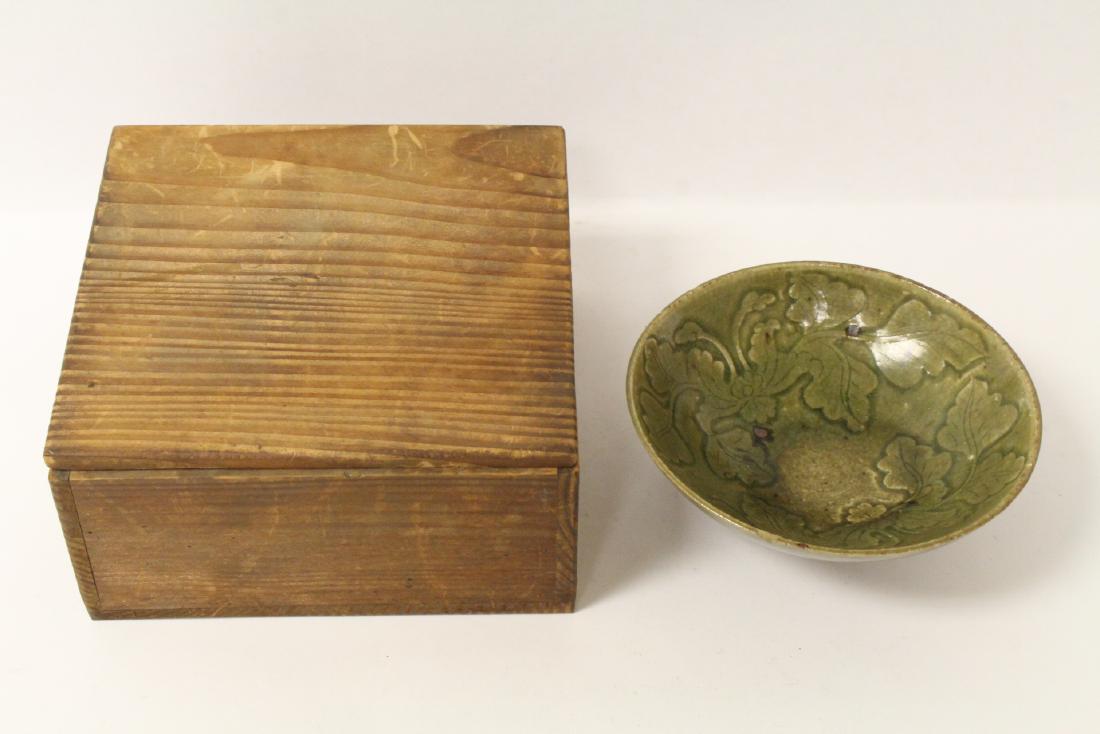 green glaze bowl with wood storage box (1 of 10)