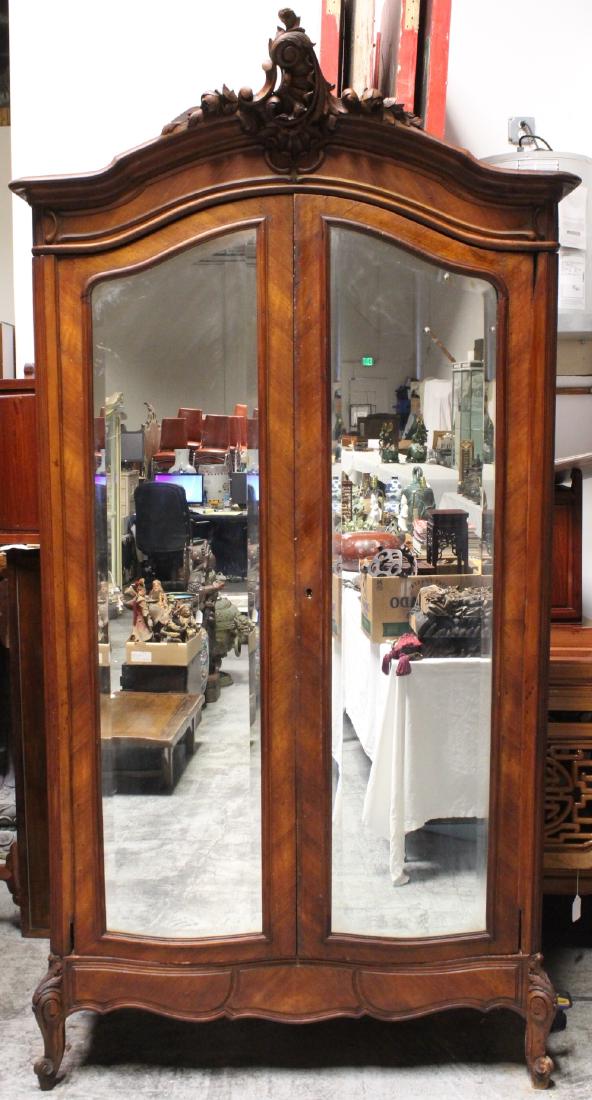 19th c. French walnut armoire w/ beveled mirror (1 of 10)