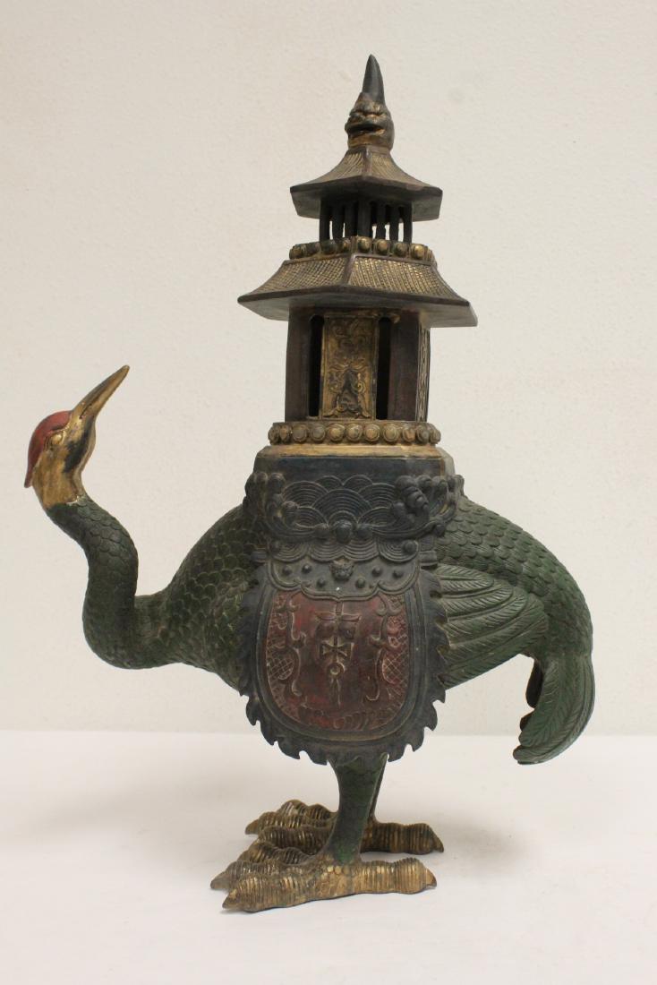 Unusual Chinese painted bronze censer (1 of 10)