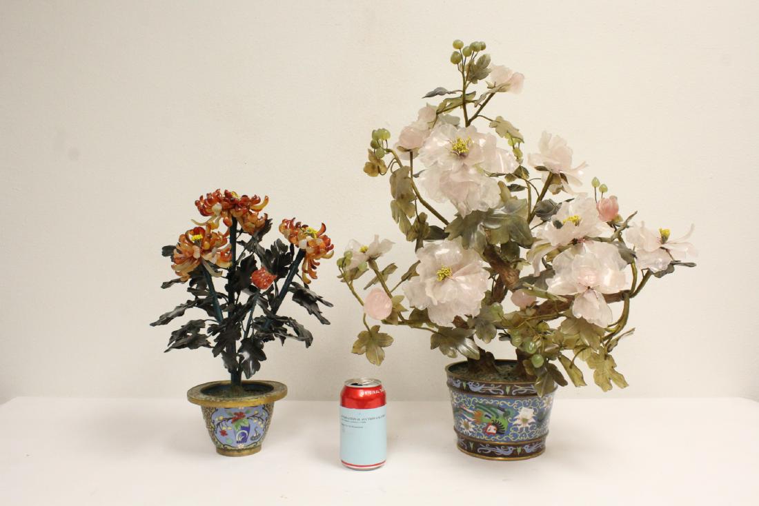 2 Chinese jade style tree with cloisonne planters (1 of 10)