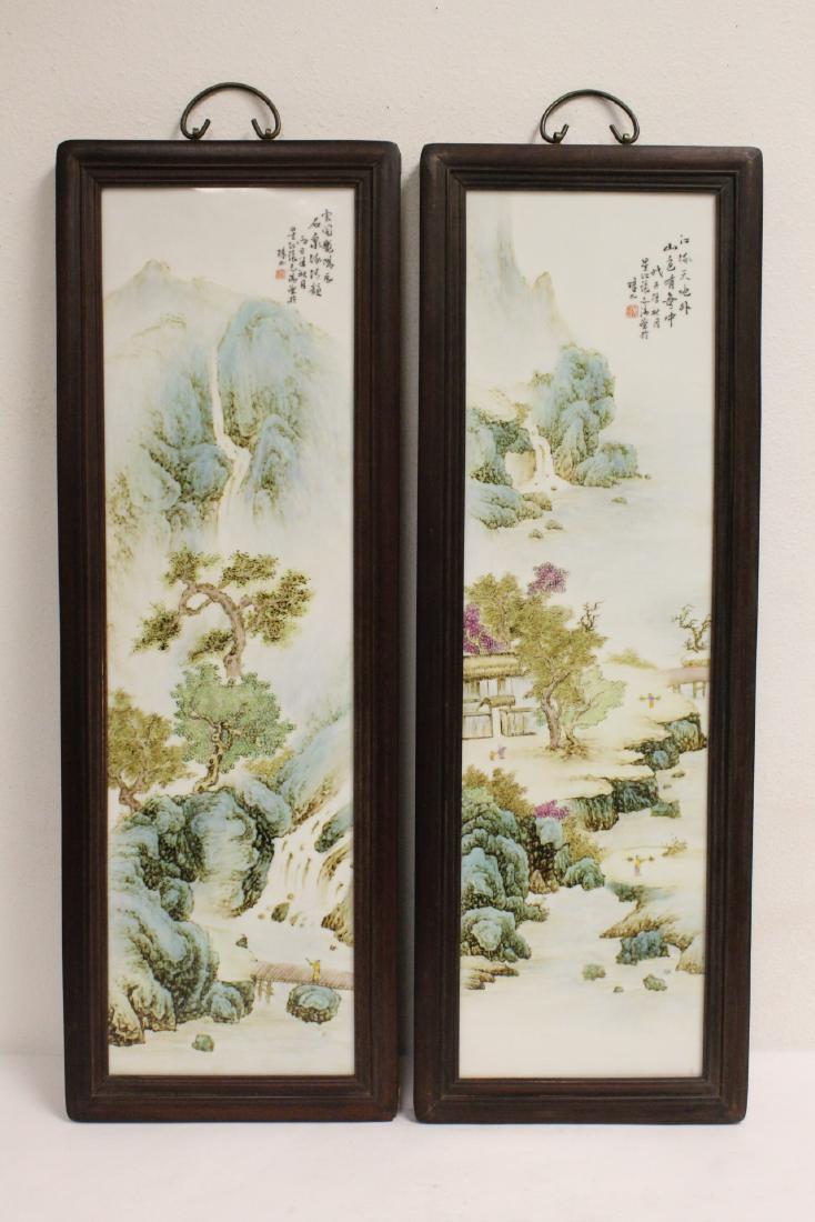 Pair Chinese framed porcelain plaques (1 of 10)